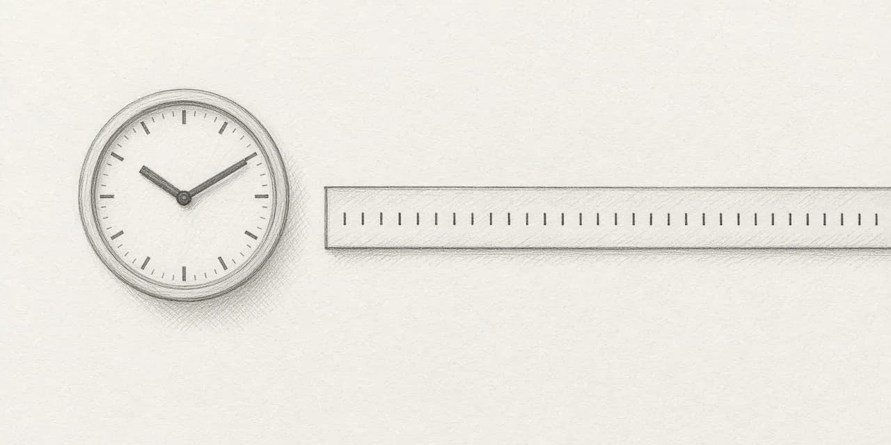 Uno schizzo a grafite di un semplice orologio da parete con le lancette a pochi minuti dalle due, accanto a una lunga striscia di carta con tacche regolari che esce dal bordo del foglio.